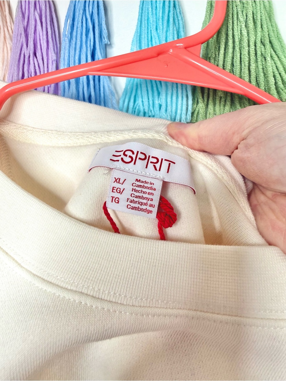 Esprit Retro 80s Cream Embroidered Rainbow Logo Viral Crewneck Sweatshirt XL NWT - Picture 7 of 14